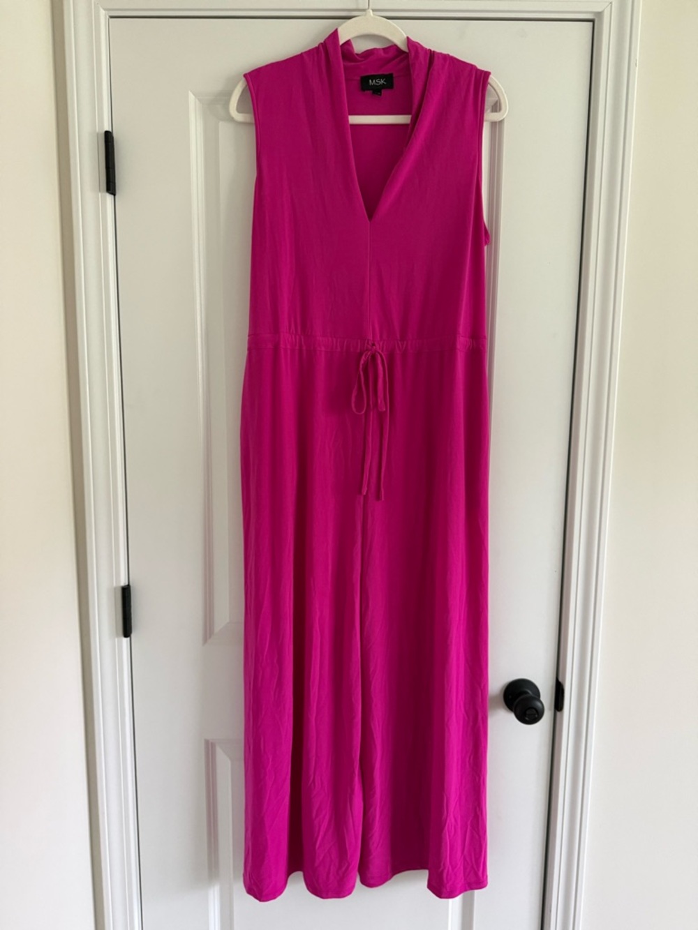 MSK Bright Pink V-Neck Sleeveless Maxi Dress with Waist Tie